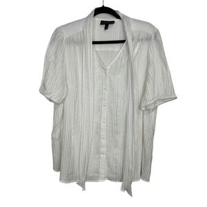 Lane Bryant White Crinkle Top with neck tie - Short Sleeve - Size 18